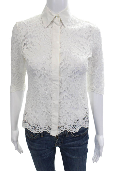 Martina Eventi Dodici Women White Floral Button Up Blouse 3/4 Sleeve Size 40