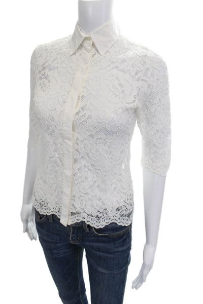 Martina Eventi Dodici Women White Floral Button Up Blouse 3/4 Sleeve Size 40