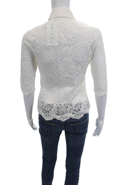Martina Eventi Dodici Women White Floral Button Up Blouse 3/4 Sleeve Size 40
