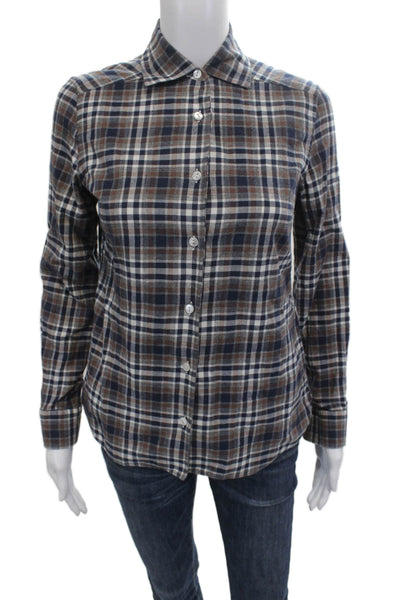 Sharis Place Women Plaid Collared Cotton Button-Up Long Sleeve Top 90s Size 40