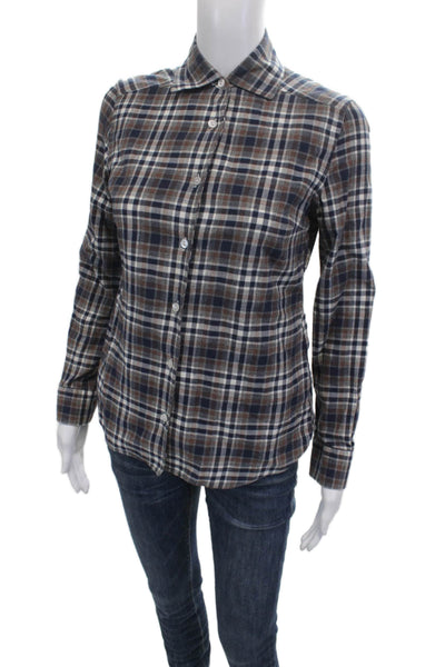 Sharis Place Women Plaid Collared Cotton Button-Up Long Sleeve Top 90s Size 40