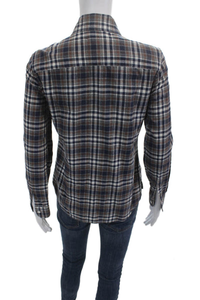 Sharis Place Women Plaid Collared Cotton Button-Up Long Sleeve Top 90s Size 40