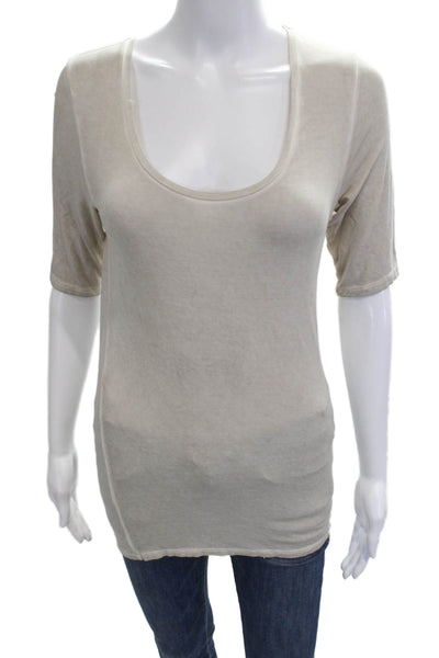 Sharis Place Womens Basic Beige Short Sleeve Round Neck T-Shirt Size 2