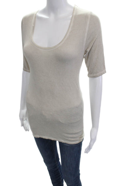 Sharis Place Womens Basic Beige Short Sleeve Round Neck T-Shirt Size 2