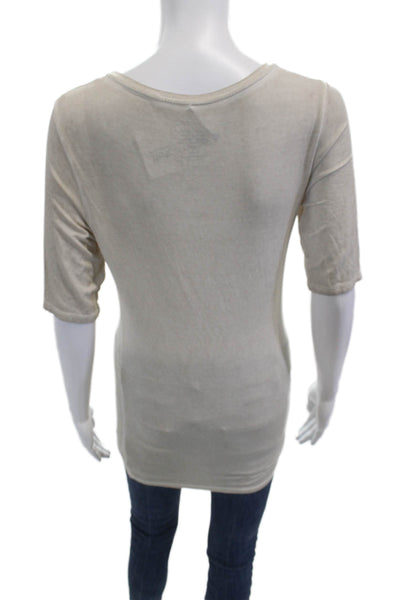 Sharis Place Womens Basic Beige Short Sleeve Round Neck T-Shirt Size 2