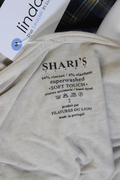 Sharis Place Womens Basic Beige Short Sleeve Round Neck T-Shirt Size 2