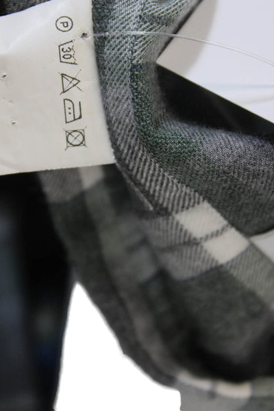 Sharis Place Women Collared Plaid Button-Up Top Dark Gray Long Sleeve Size 40