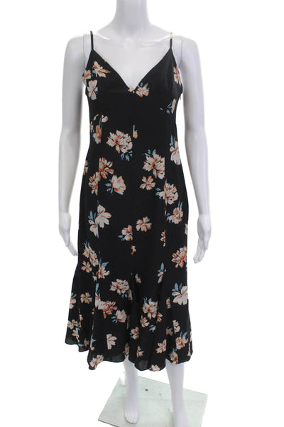 FiveSeventyFive Women Slip Dress Black Silk Floral V-Neck Size S