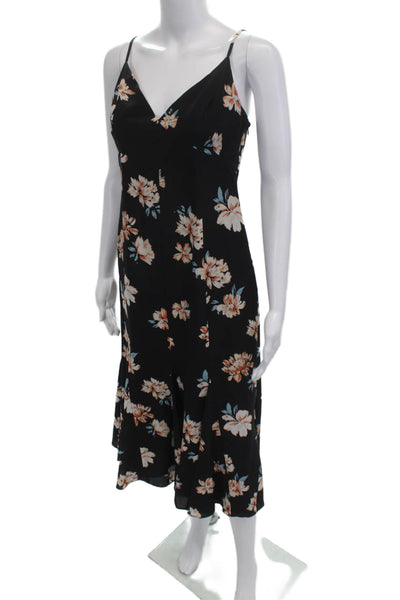FiveSeventyFive Women Slip Dress Black Silk Floral V-Neck Size S