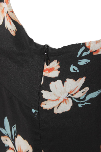 FiveSeventyFive Women Slip Dress Black Silk Floral V-Neck Size S