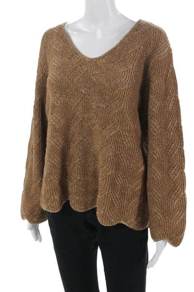 St. John Unisex Brown Geometric V-Neck Pullover Sweater Long Sleeve Size XL