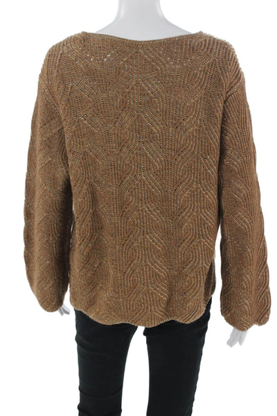 St. John Unisex Brown Geometric V-Neck Pullover Sweater Long Sleeve Size XL