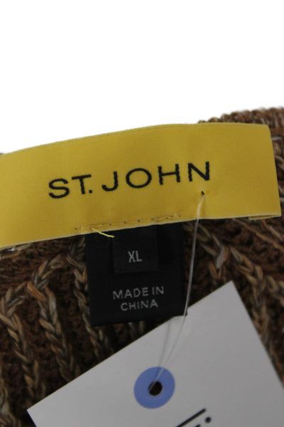 St. John Unisex Brown Geometric V-Neck Pullover Sweater Long Sleeve Size XL