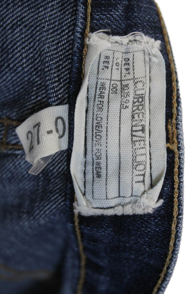 Current/Elliott Women Dark Blue Bootcut Cropped Jeans Low Rise Button Size 27