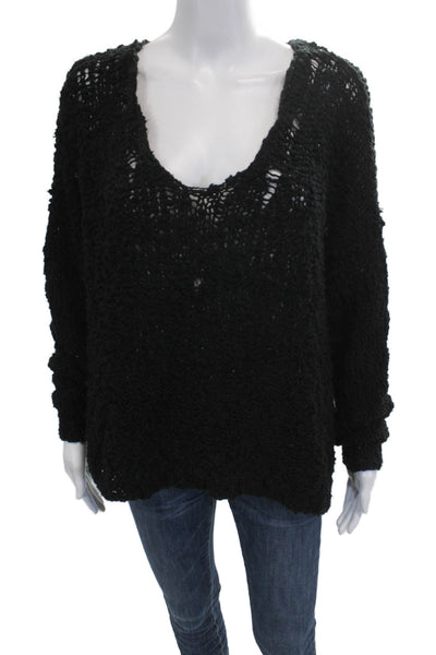 Free People Unisex Black V Neck Pullover Sweater Long Sleeve Boho Size S