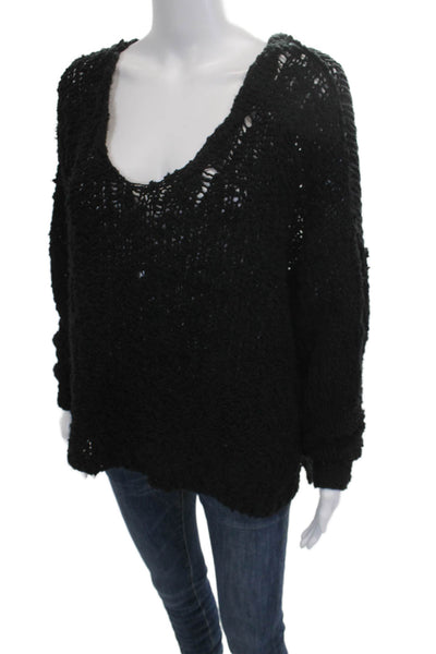 Free People Unisex Black V Neck Pullover Sweater Long Sleeve Boho Size S