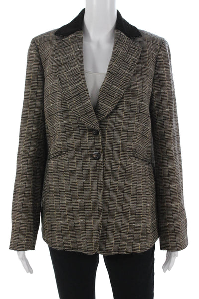 Ellen Tracy Unisex Black Check Wool Blazer Button Collared Long Sleeve Size 8