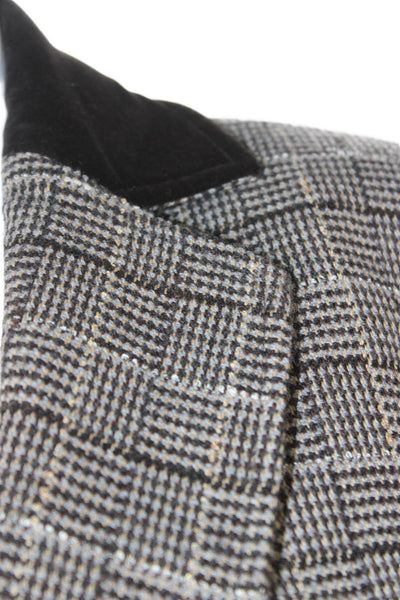 Ellen Tracy Unisex Black Check Wool Blazer Button Collared Long Sleeve Size 8