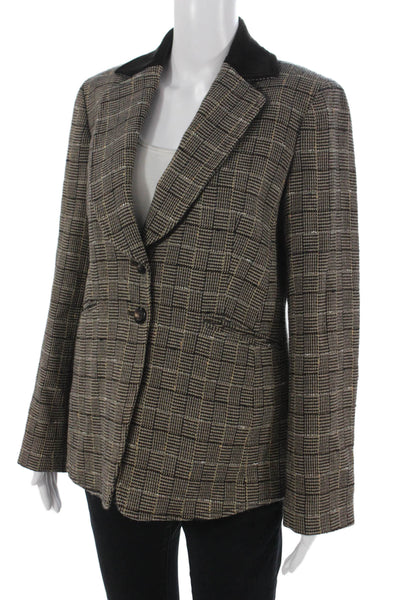Ellen Tracy Unisex Black Check Wool Blazer Button Collared Long Sleeve Size 8