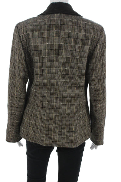 Ellen Tracy Unisex Black Check Wool Blazer Button Collared Long Sleeve Size 8
