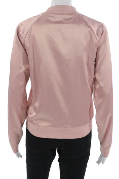 Aqua Womens Bomber Jacket Pink Floral Zip Long Sleeve Size XS