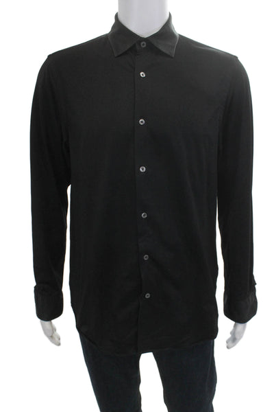 Bugatchi Mens Cotton Casual Button Down Shirt Solid Black Size M