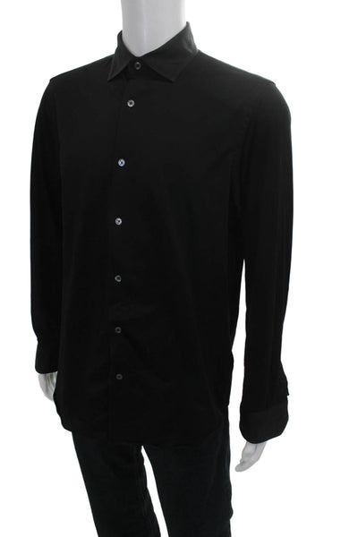 Bugatchi Mens Cotton Casual Button Down Shirt Solid Black Size M