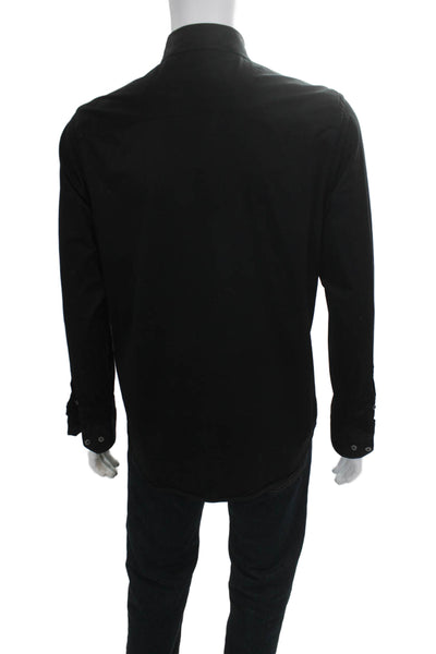 Bugatchi Mens Cotton Casual Button Down Shirt Solid Black Size M