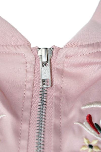Aqua Womens Bomber Jacket Pink Floral Zip Long Sleeve Size XS