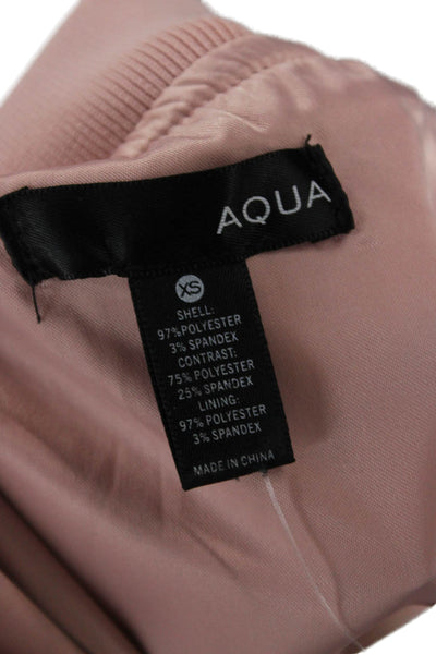 Aqua Womens Bomber Jacket Pink Floral Zip Long Sleeve Size XS