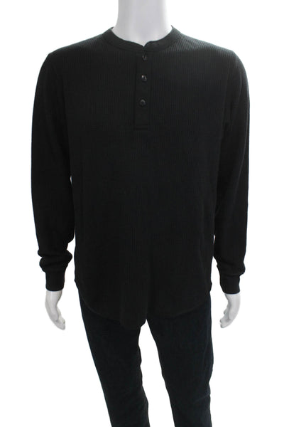 Uniqlo Mens Cotton Long Sleeve Buttoned Henley Shirt Black Size L