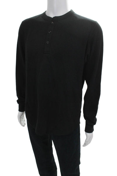 Uniqlo Mens Cotton Long Sleeve Buttoned Henley Shirt Black Size L