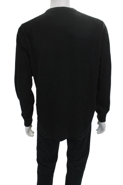 Uniqlo Mens Cotton Long Sleeve Buttoned Henley Shirt Black Size L
