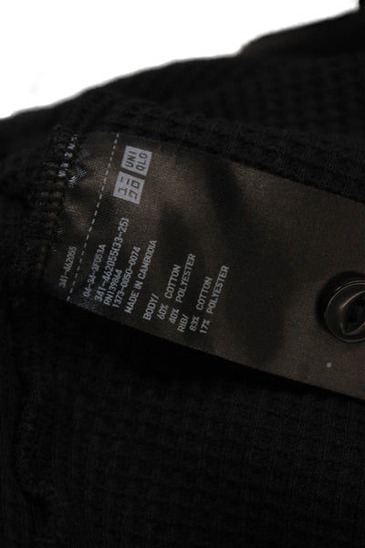 Uniqlo Mens Cotton Long Sleeve Buttoned Henley Shirt Black Size L