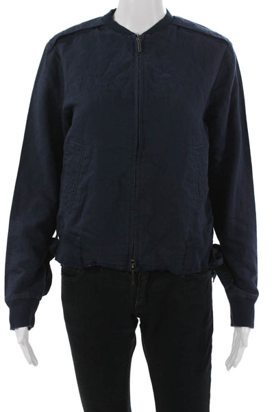 Kenneth Cole Unisex Bomber Military Jacket Dark Blue Cotton Blend Zip Size S