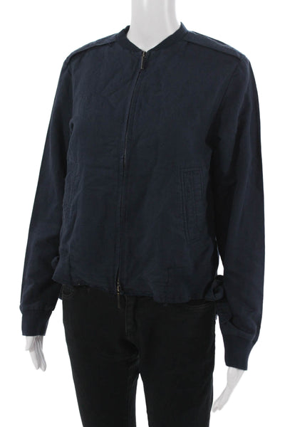 Kenneth Cole Unisex Bomber Military Jacket Dark Blue Cotton Blend Zip Size S