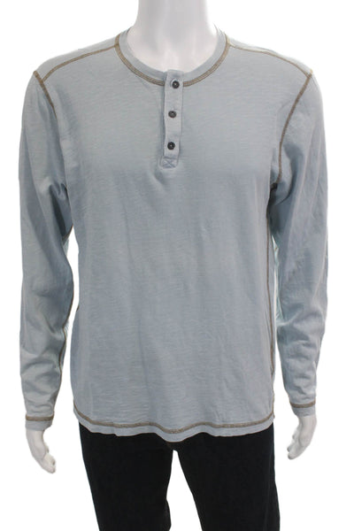 Agave Denim Co Mens Light Blue Solid Round Neck Long Sleeve Cotton Tee Size M