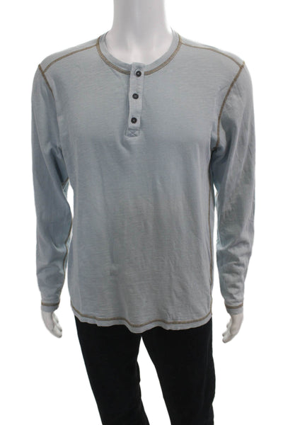 Agave Denim Co Mens Light Blue Solid Round Neck Long Sleeve Cotton Tee Size M