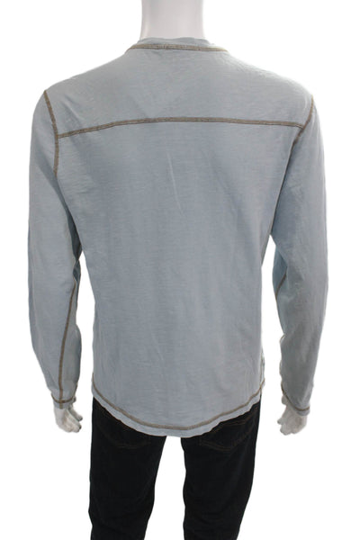 Agave Denim Co Mens Light Blue Solid Round Neck Long Sleeve Cotton Tee Size M