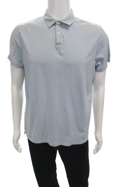 Patrick Assaraf Mens Silk Short Sleeve Collared Button Down Shirt Blue Size L