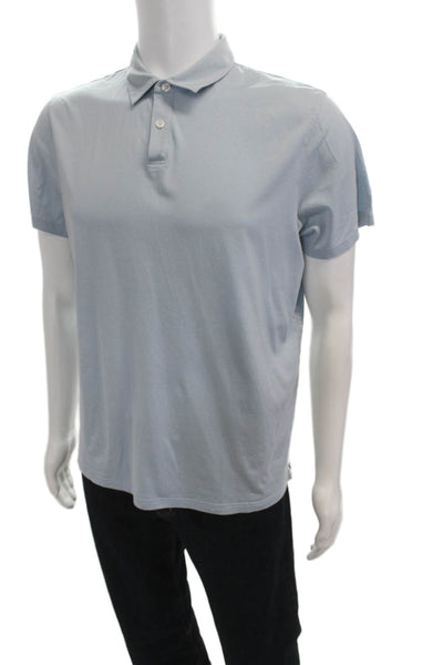 Patrick Assaraf Mens Silk Short Sleeve Collared Button Down Shirt Blue Size L