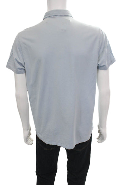 Patrick Assaraf Mens Silk Short Sleeve Collared Button Down Shirt Blue Size L