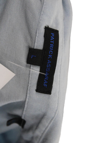 Patrick Assaraf Mens Silk Short Sleeve Collared Button Down Shirt Blue Size L