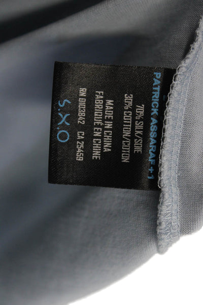 Patrick Assaraf Mens Silk Short Sleeve Collared Button Down Shirt Blue Size L