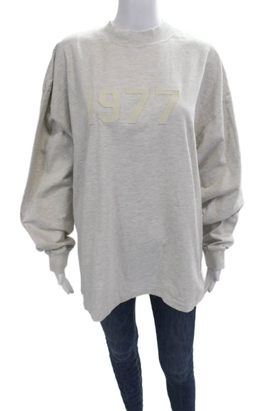 Essentials Unisex Pullover Sweatshirt Gray Cotton Mock Neck Graphic Size M