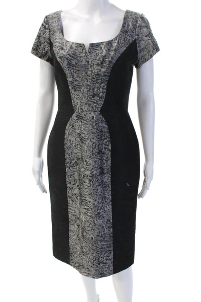 Carolina Herrera Women Black Sheath Dress Square Neck Short Sleeve Silk Size 6