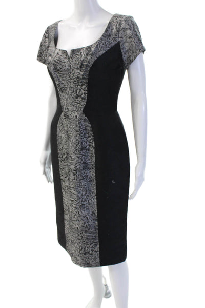 Carolina Herrera Women Black Sheath Dress Square Neck Short Sleeve Silk Size 6
