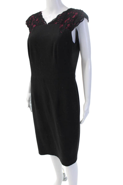 David Meister Women Sheath Dress Black V-Neck Sleeveless Mid-Calf Zip Size 8