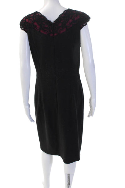 David Meister Women Sheath Dress Black V-Neck Sleeveless Mid-Calf Zip Size 8
