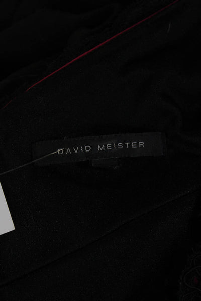 David Meister Women Sheath Dress Black V-Neck Sleeveless Mid-Calf Zip Size 8